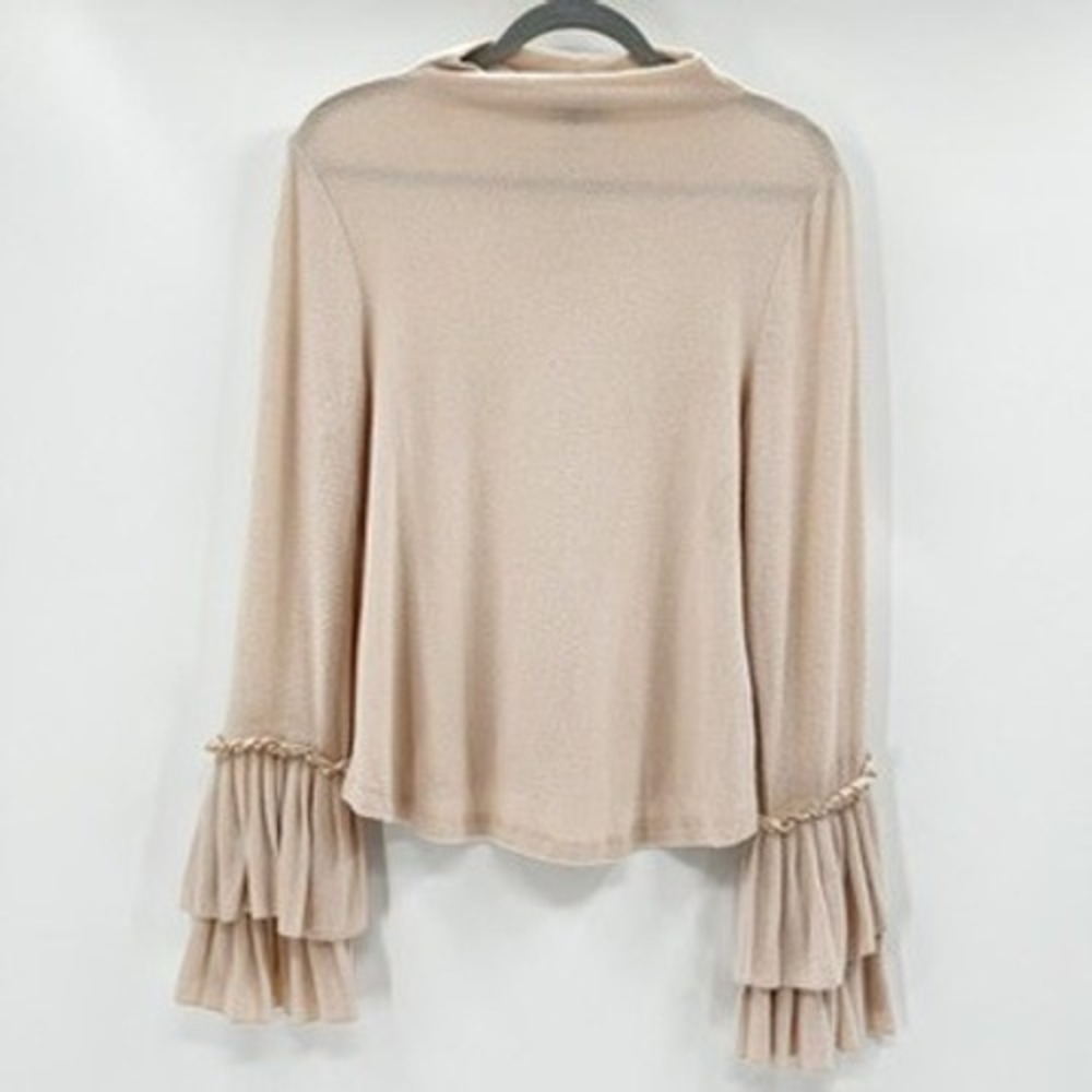 Bobeau‎ Womens Long Sleeve Mock Neck Ruffled Sleeve Sweater Top Beige Small